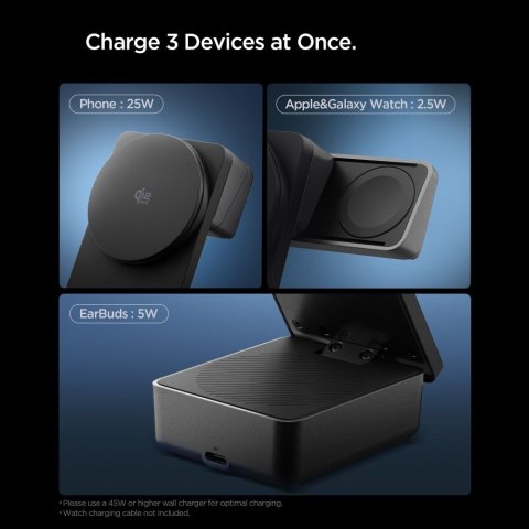 SPIGEN EF323MQ ESSENTIAL 3IN1 MAGNETIC MAGSAFE WIRELESS CHARGER 25W QI2.2 BLACK Spigen