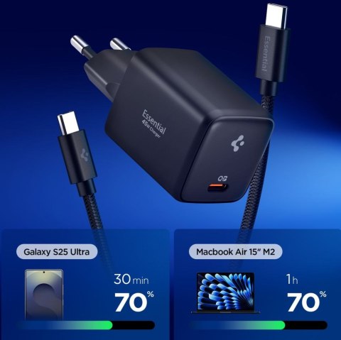SPIGEN EE451EU ESSENTIAL 1-PORT NETWORK CHARGER 45W + TYPE-C CABLE BLACK Spigen