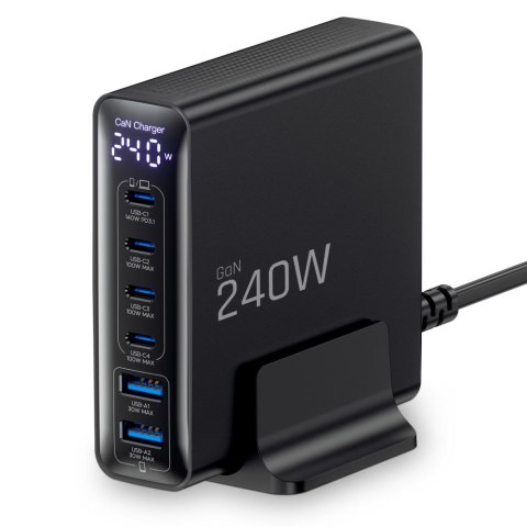 TECH-PROTECT DC240W-GAN 6-PORT DESKTOP CHARGER PD 240W / QC3.0 BLACK Tech-Protect