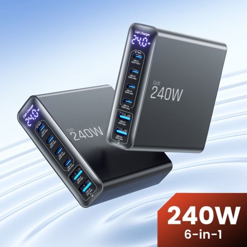 TECH-PROTECT DC240W-GAN 6-PORT DESKTOP CHARGER PD 240W / QC3.0 BLACK Tech-Protect