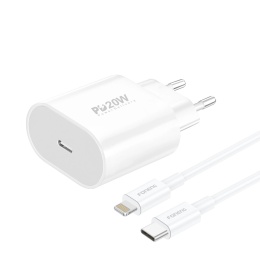 FONENG ładowarka sieciowa EU39 PD 20W 1xUSB-C + kabel USB-C - Lightning Biały