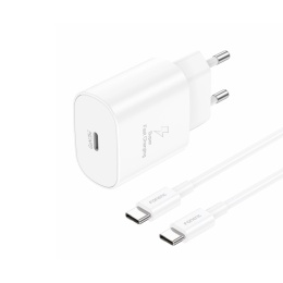 FONENG ładowarka sieciowa EU51 GaN PD 25W 1xUSB-C + kabel USB-C - USB-C Biały