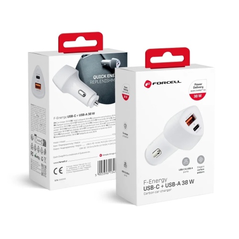 Ładowarka samochodowa Forcell F-Energy Carbon USB C + USB A QC3.0 PD 3A 38W CC50-1A1C biała