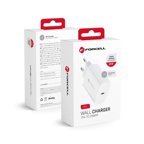 Ładowarka sieciowa do telefonu Forcell F-Energy USB C QC4.0 PD 3A 25W TFK-TC-25WPD biała