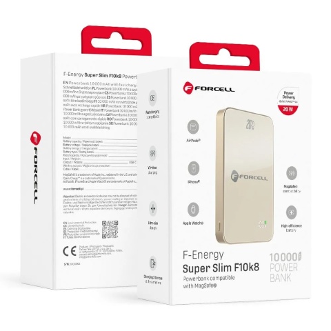 Powerbank zgodny z MagSafe Forcell F-Energy SuperSlim F10K8 QC4.0 PD3.0 15W 10000 mAh tytanowy pustynny 0INT